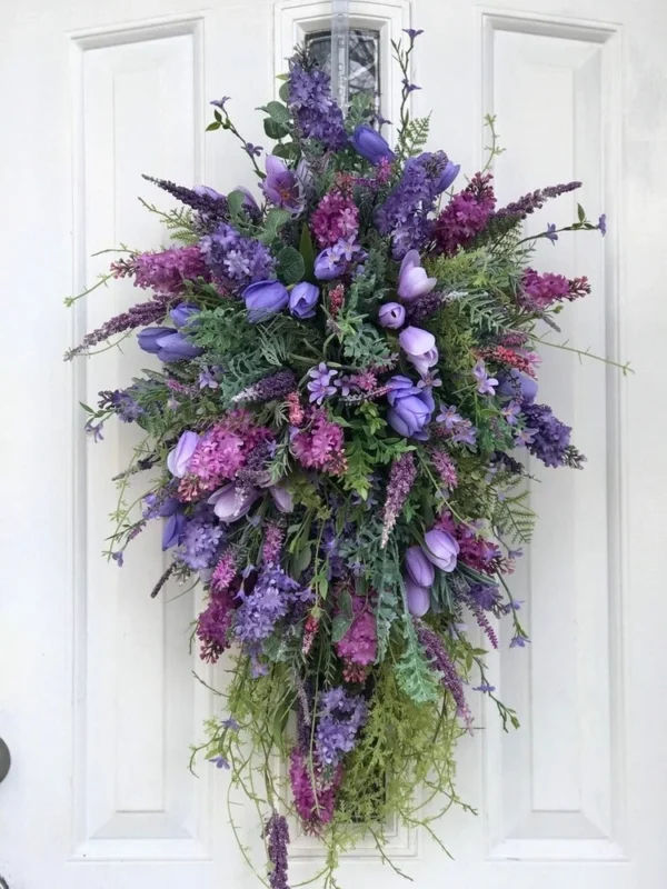 50*30cm Artificial Flower Wreath Spring Purple Garland Lilac Hyacinth Home Decor