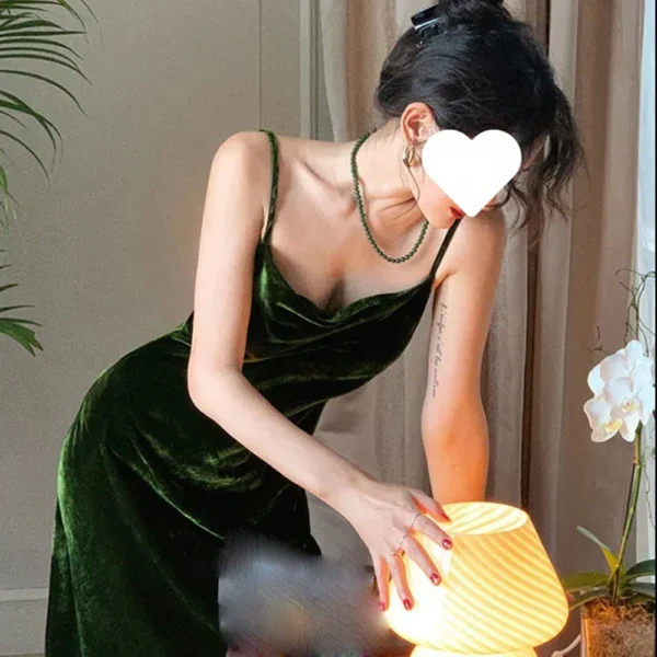 Waist Suspender Dress For Women Retro Mid-length Skirt Velvet Versatile - Image 8