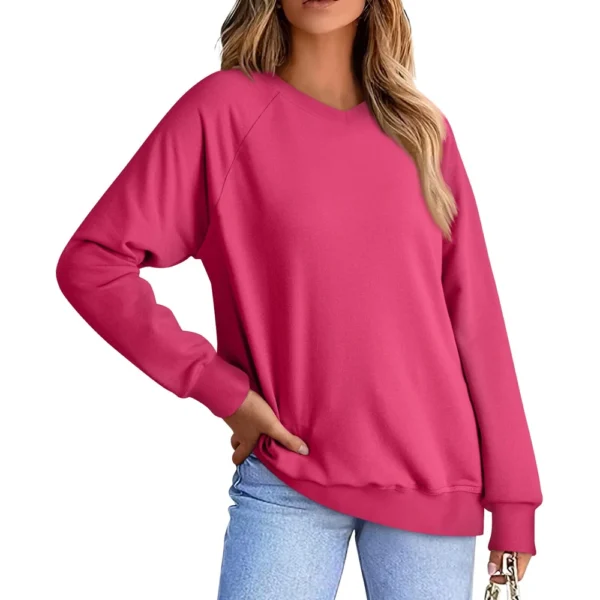 Women's Fashion Sweatshirt V-neck Long Sleeve Solid Color Casual Loose Pullover - Image 35