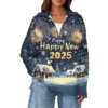 Women's Casual Half Zipper Lapel Christmas Printed Pullover Top Side Slit - Image 8