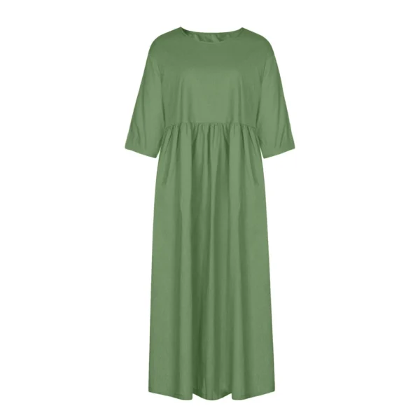 Women's Summer Solid Color Round Neck Half Sleeve  Casual Long Solid Color Dress - Image 7