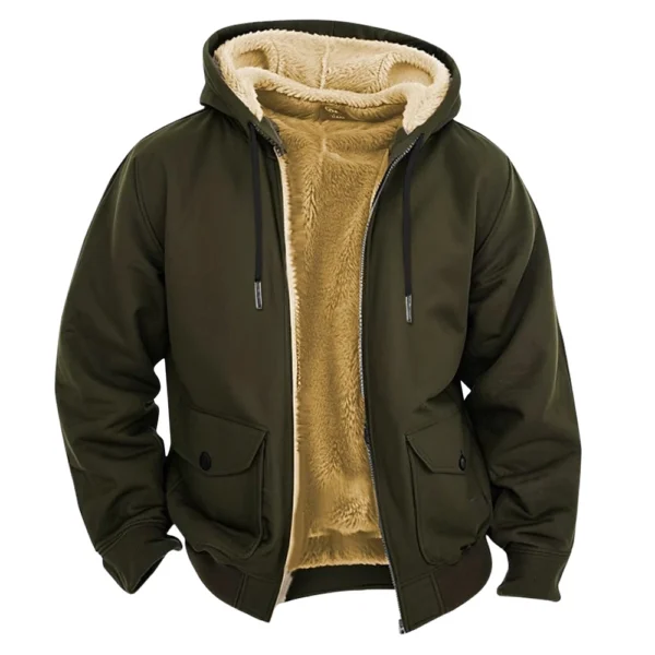 Men's Casual Zippered Pocket Hooded Jacket Men's Solid Color Fashion Warm Jacket - Image 29
