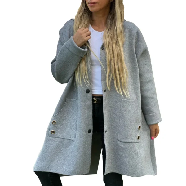 Women's Loose Casual Solid Color Single Breasted Hooded Jacket Woolen Coat Coat - Image 20