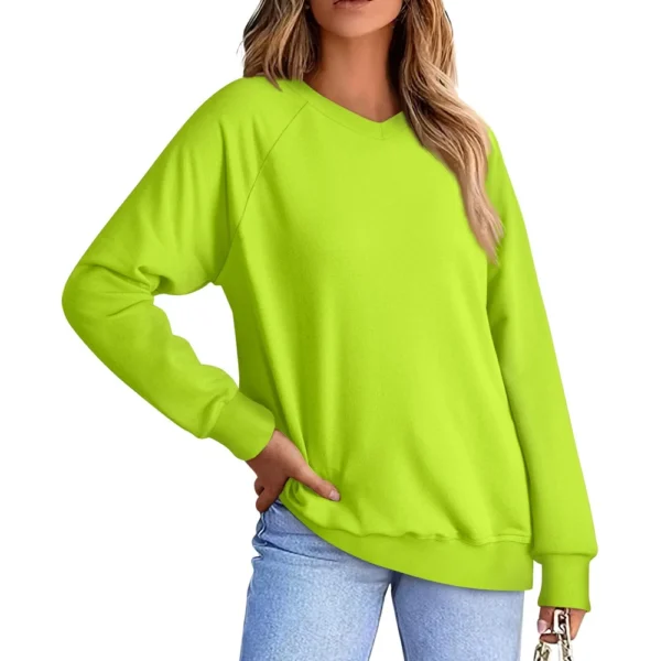 Women's Fashion Sweatshirt V-neck Long Sleeve Solid Color Casual Loose Pullover - Image 14