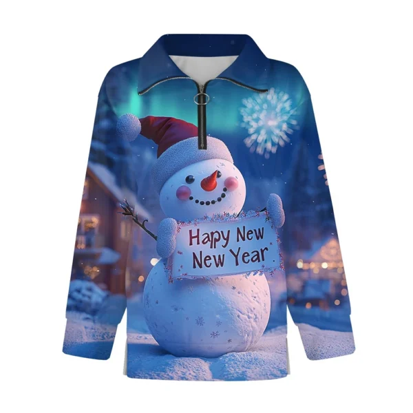 Women's Casual Half Zipper Lapel Christmas Printed Pullover Top Side Slit - Image 11