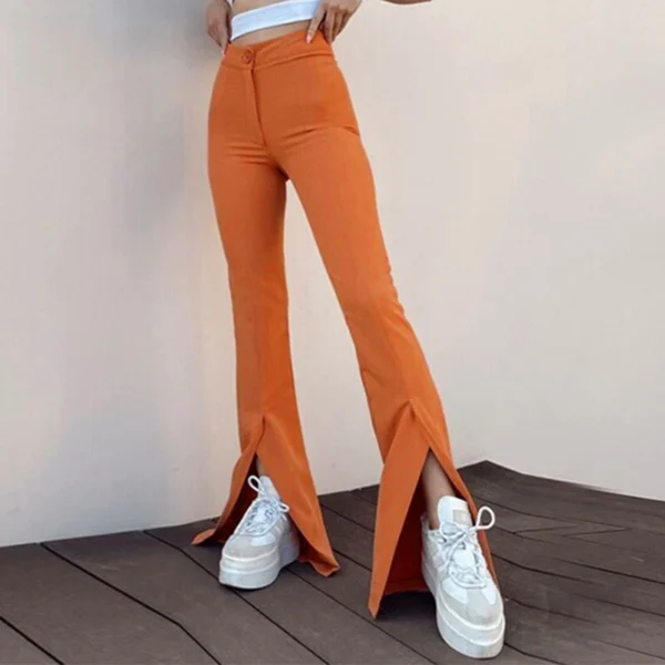 Split-cut personalized solid color flared pants - Image 20