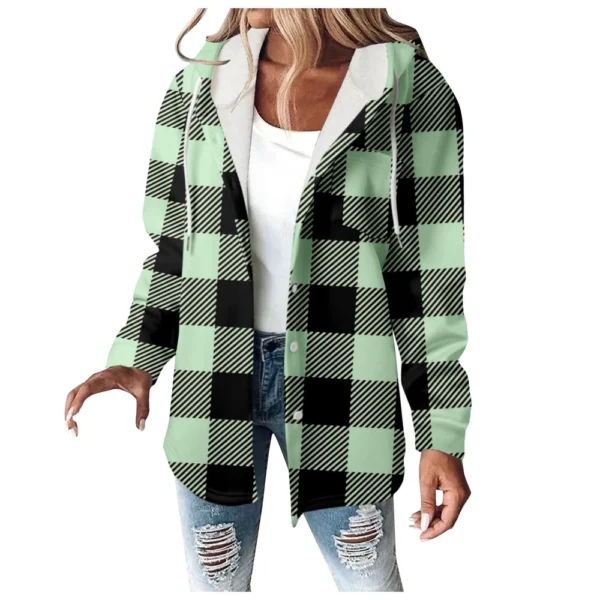Fleece Hoodies For Women Warm Print Sweatshirt Button Lined Drawstring Hooded - Image 35