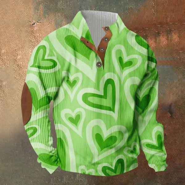Knit Printed 3 Button - Corduroy Men's Standing Collar Pocket Sweatshirt - Image 34