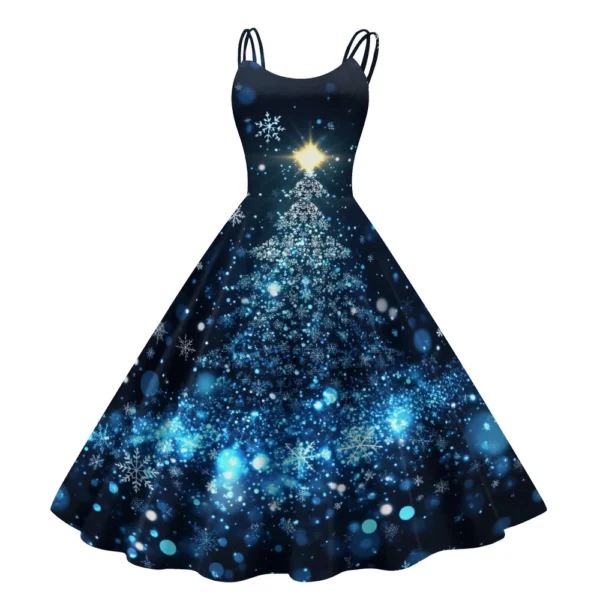 Women's Christmas Printed Punk Fashion Sexy Strapless Dress Gothic Cocktail - Image 26