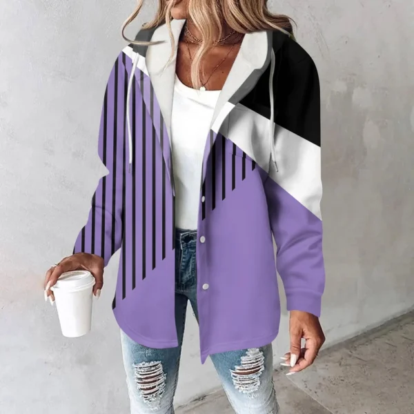 Hoodies For Women Winter Warm Sweatshirt Button Drawstring Hooded Print Jacket - Image 31