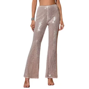 Women's Fashion Casual High Waist Thin Trousers Solid Colour Sequin Wide Leg
