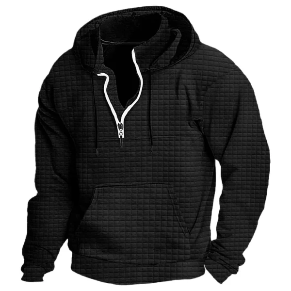 Men's Fashion Checkered Stand-up Collar Zipper Hooded Sweatshirt - Image 4