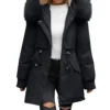 Women's Casual Warm Versatile Large Collar Solid Color Thickened Cotton Coat - Image 14