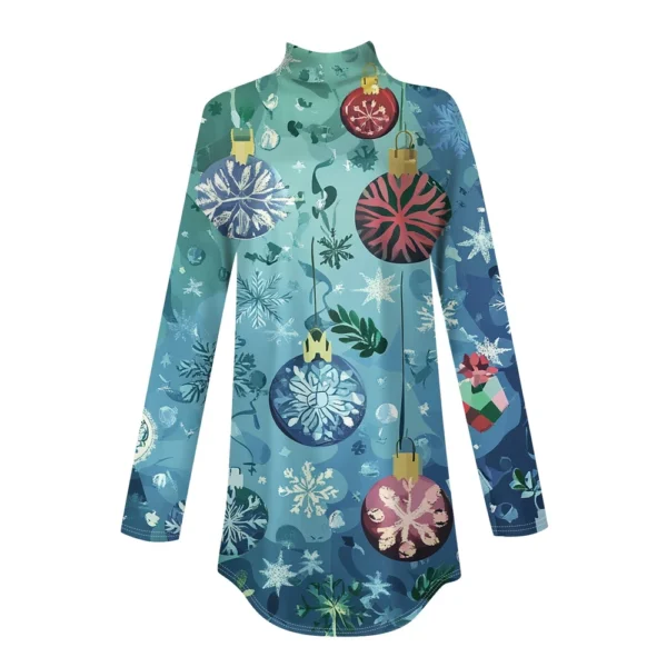Women's Casual Pullover High Neck Christmas Long Sleeve Printed Fashion T-Shirt - Image 12