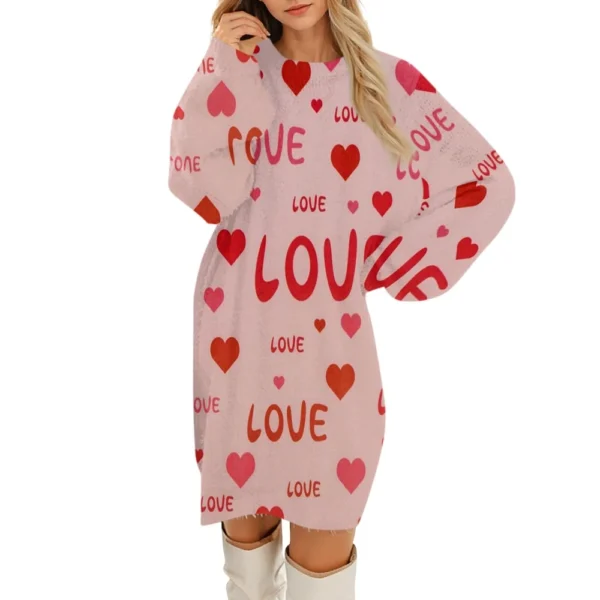 Women's Round Neck Casual Long Sleeve Valentine's Day Plush Gradient Plaid - Image 23