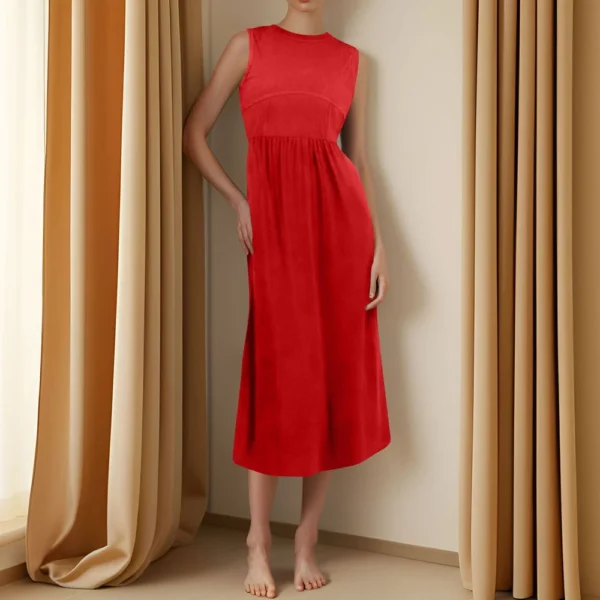Women's Casual Fashion Round Neck Sleeveless Solid Irregular Hem Midi Dress - Image 28
