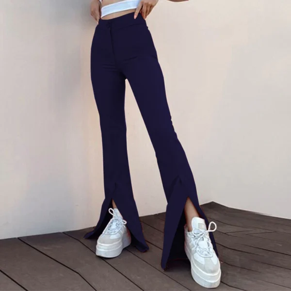 Split-cut personalized solid color flared pants - Image 19