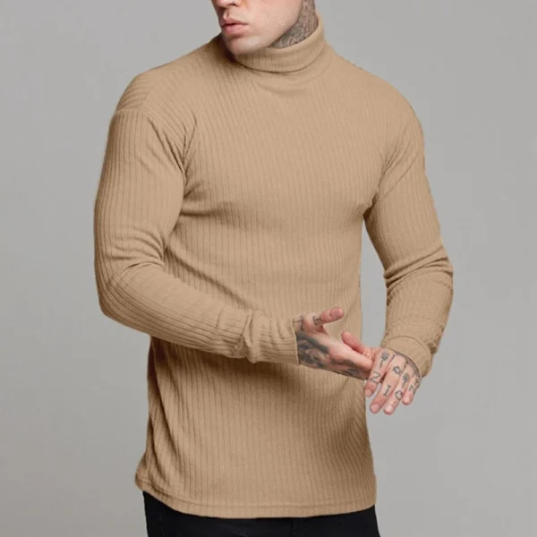 Men's Winter Solid Color Striped Casual Tops Long Sleeve Round Neck Sweatshirt - Image 18