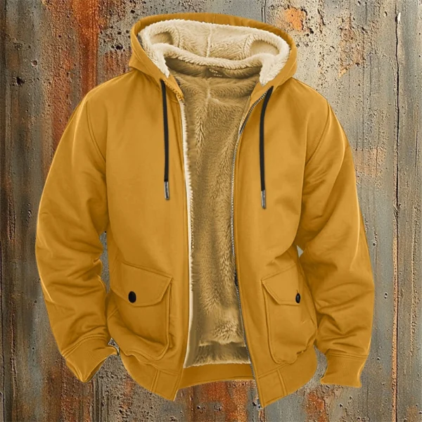Men's Casual Zippered Pocket Hooded Jacket Men's Solid Color Fashion Warm Jacket - Image 34