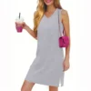 Women's Casual Fashion Sexy V-neck Sleeveless Solid Color Hem Slit Dress - Image 25