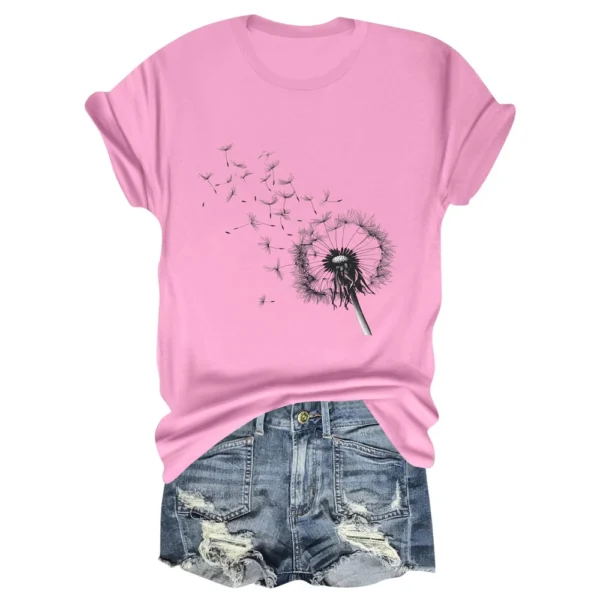 Women's Fashion Daily Short Sleeved Loose Casual Printed Round Neck T-Shirt - Image 2