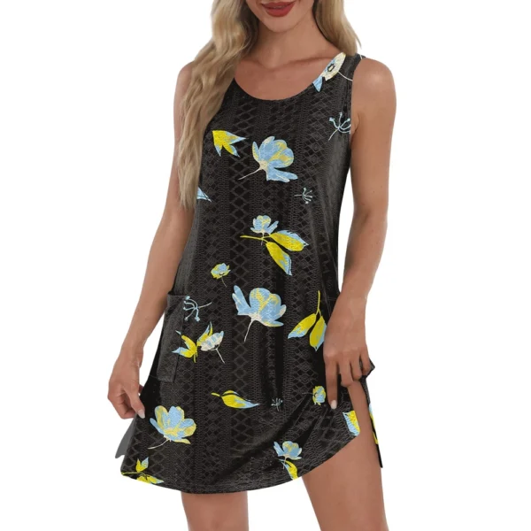 Women's Casual Sundress With Pockets Summer Boho Beach Dress T-Shirts Dress V - Image 6