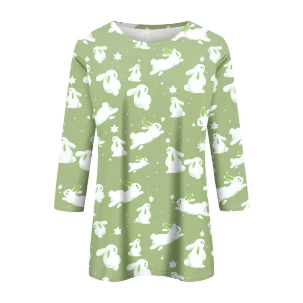 Women's Fashion Tops Casual 3/4 Sleeve Plus Size Easter Basic Printed Pullover - Image 10