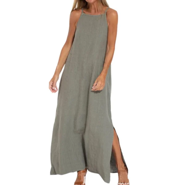 Women's Fashion Casual Loose Cotton Linen Split Sleeveless  Dresses - Image 14