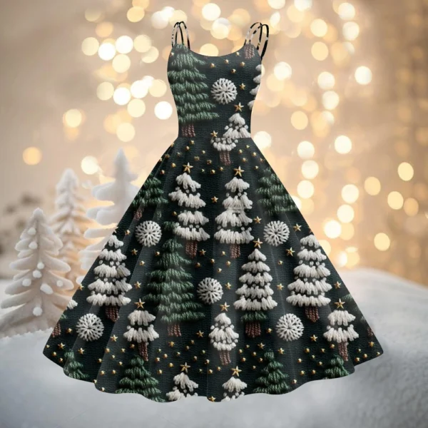 Women's Fashion Christmas Printed Sexy Strapless Gothic Cocktail Dress Punk, - Image 13