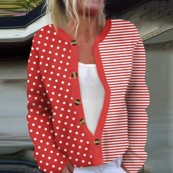 Women's Fashion Long Sleeve  Carnival Color Stripes Print Jacket Cardigan - Image 22