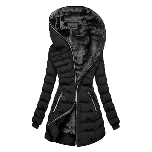 Women's Hooded Warm And Cotton Jacket With Pockets Long Zipper Jacket Cotton - Image 12