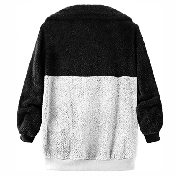 Women's Casual Color Blocking Loose Plush Zippered Flip Collar Jacket With - Image 12
