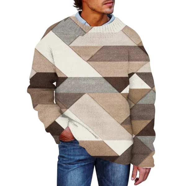 Men'S Printed Synthetic Sweater Round Neck Sportswear Loose Long Sleeved Top - Image 17