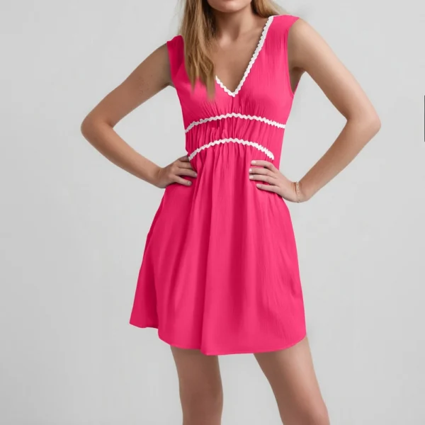 Women's Fashion Casual V-Neck Sleeveless Waist Splicing Dresses - Image 9