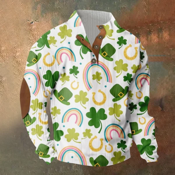 Knit Printed 3 Button - Corduroy Men's Standing Collar Pocket Sweatshirt - Image 34