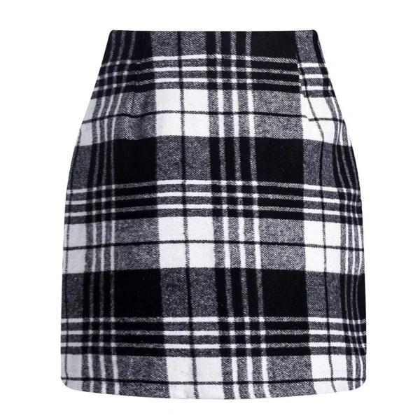 2024 Women's high-waisted plaid skirt tight pencil wool mini skirt - Image 25