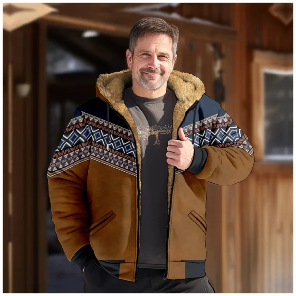 Men's Winter Print Jacket Men's Casual Trend Zipper Hooded Jacket - Image 22