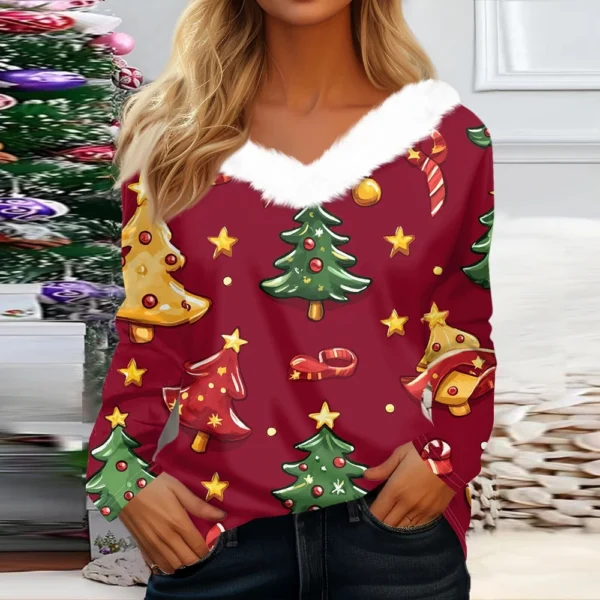 Long Sleeve Shirts For Women Cute Tops Christmas Prints Tees Blouses Casual - Image 19