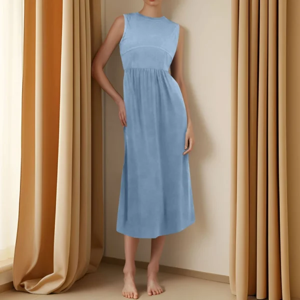 Women's Casual Fashion Round Neck Sleeveless Solid Irregular Hem Midi Dress - Image 31