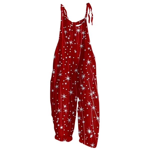 Women's Loose Print Casual Christmas Vintage Jumpsuit Shoulder Strap - Image 6