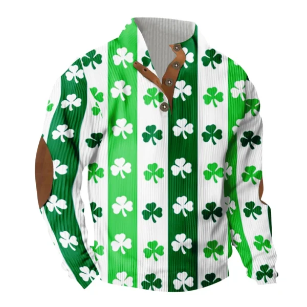 Knit Printed 3 Button - Corduroy Men's Standing Collar Pocket Sweatshirt - Image 32