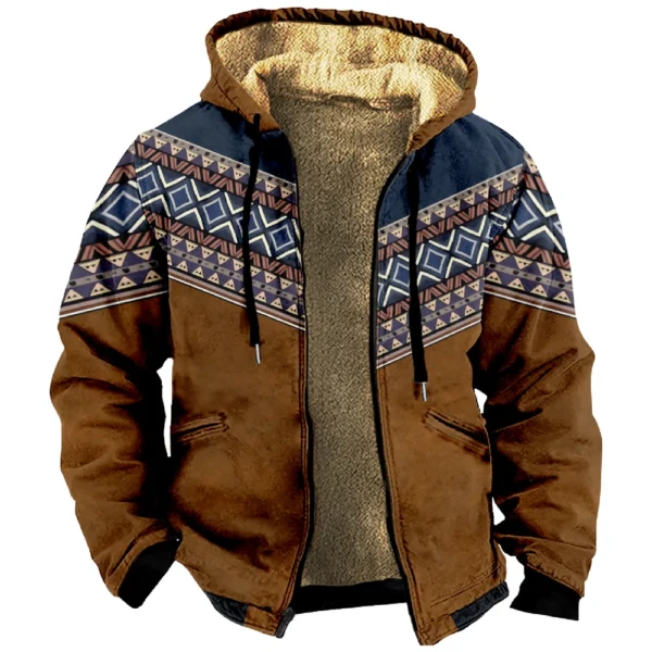 Men's Winter Print Jacket Men's Casual Trend Zipper Hooded Jacket - Image 23