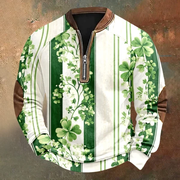 Men's St. Patrick's Day Vintage Casual Zip Sweatshirt Outdoor Casual Top - Image 31