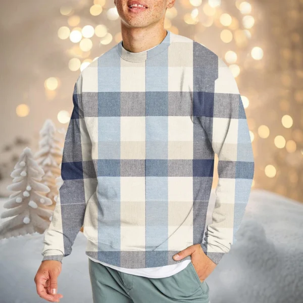 Men's Casual Fashion Comfortable Plaid Round Neck Pullover Sweatshirt Sweatshirt - Image 31