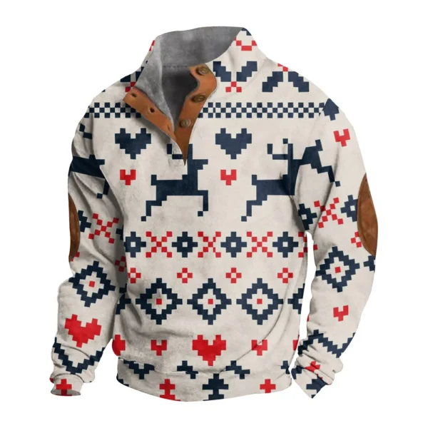 Men's Buttoned Sweatshirt With European And American Autumn/winter Printed Long - Image 23