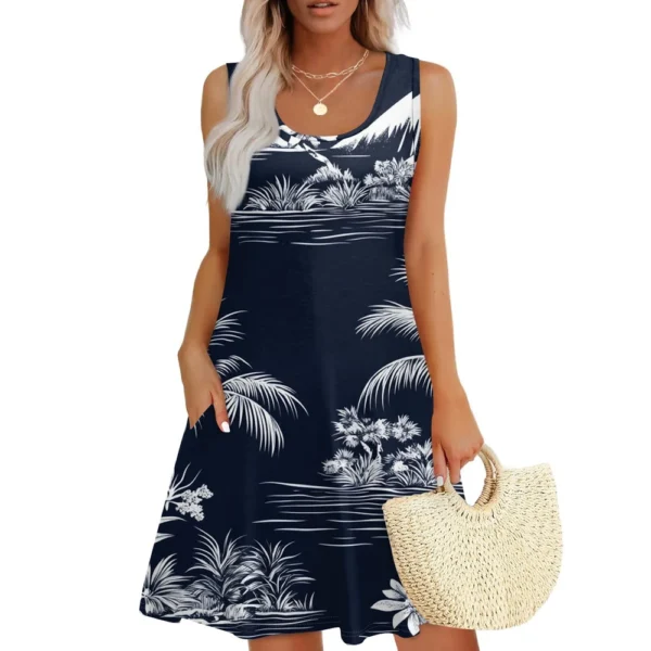 Women's Casual Fashion U-neck Sleeveless Print Dress - Image 16