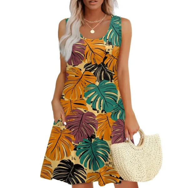 Women's Casual Fashion U-neck Sleeveless Print Dress - Image 22