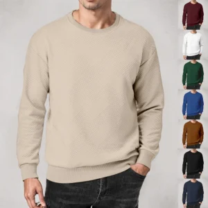 Men's Crewneck Sweatshirt Casual Long Sleeve Geometric Textured Sweatshirt