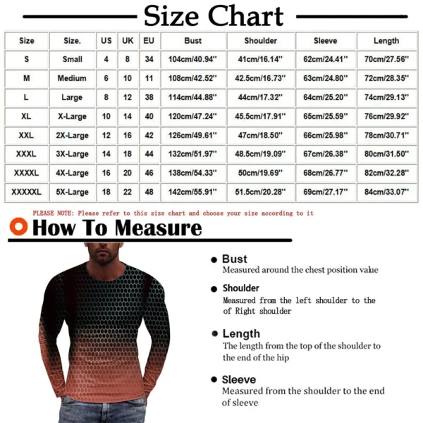 Men's T Shirt O-Neck Clothing Apparel Outdoor Long Sleeve Print Fashion - Image 15