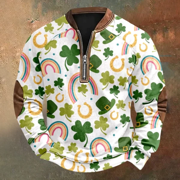 Men's St. Patrick's Day Vintage Casual Zip Sweatshirt Outdoor Casual Top - Image 37